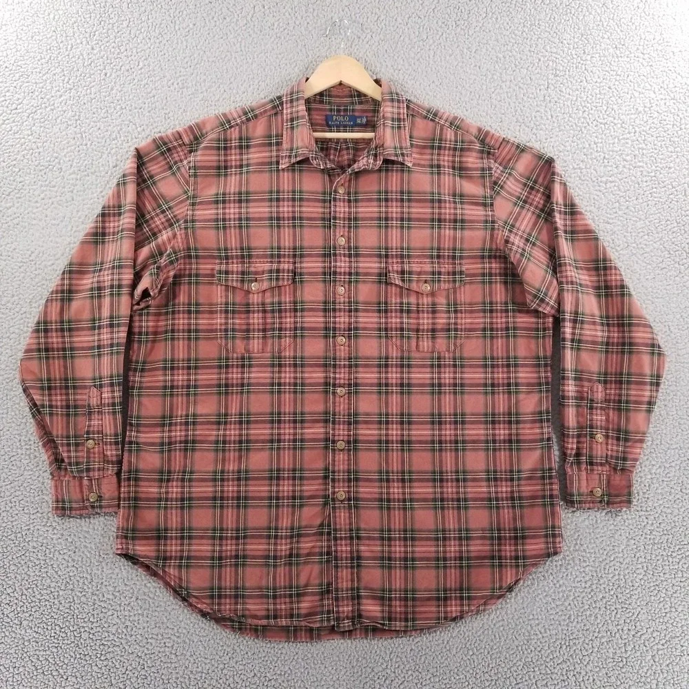 Polo Ralph Lauren Shirt Mens 2XLT Brown Plaid Button Down Casual Dress Oxford